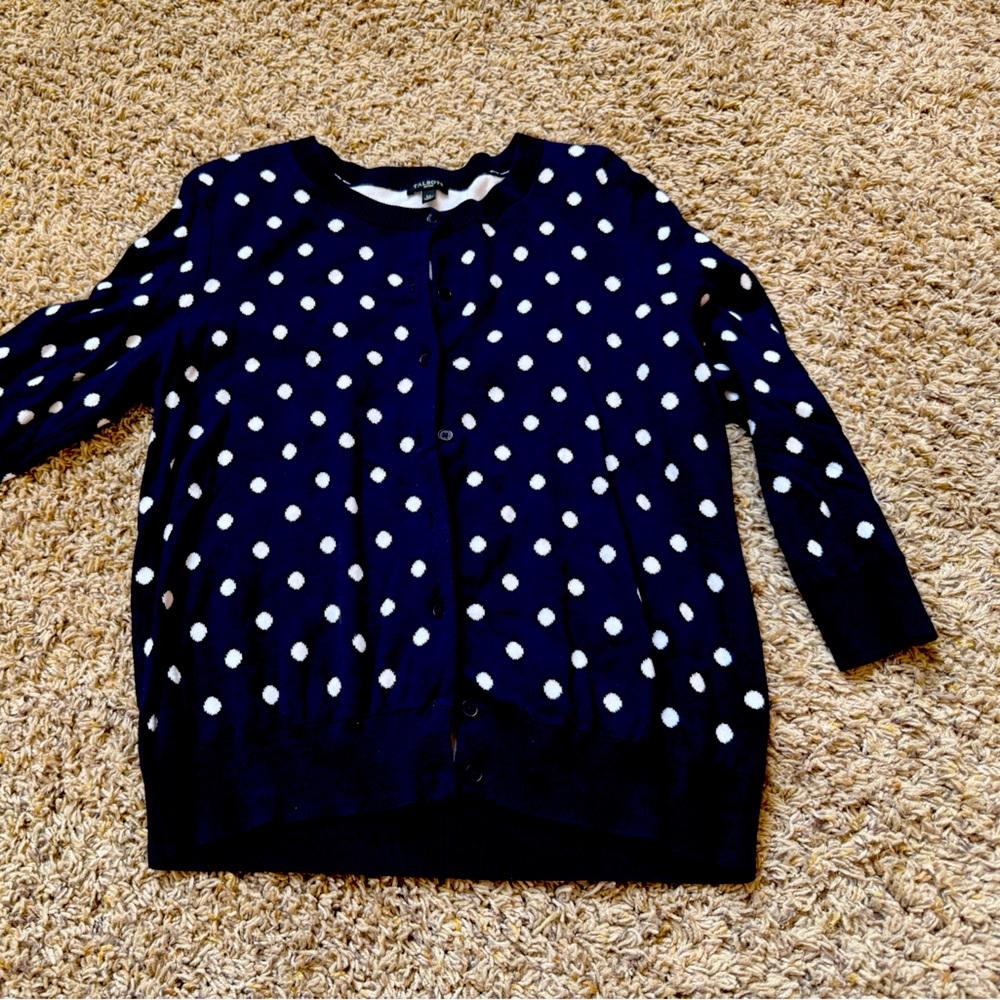 Talbots Blue and White Polka Dot Cardigan
